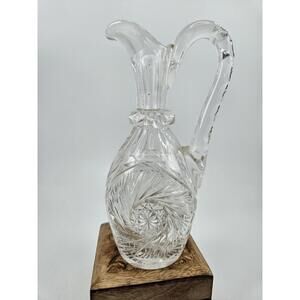 ​Antique 7" American Brilliant Cut Glass CRUET Hobstar & Starburst  NO STOPPER